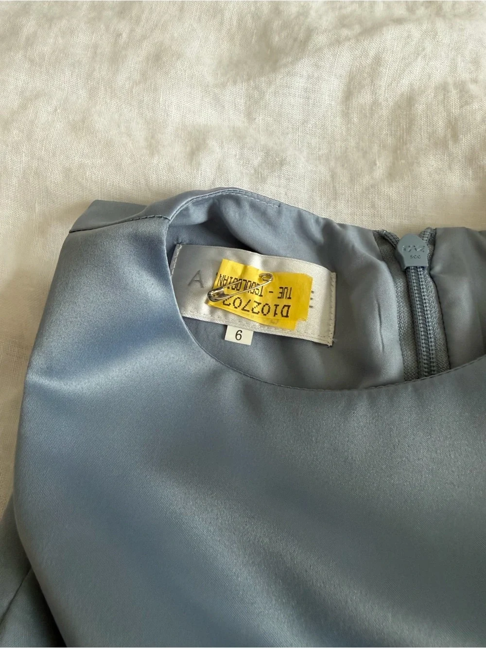 Azazie Coco Dusty Blue A-Line Bow Matte Satin Flowrr Girl Dress Size 6
